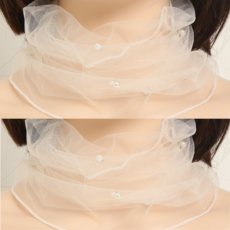 벨루크 진주 레이스 스카프 2개 구성 쉬폰 시스루 넥워머