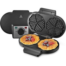 HOUSNAT 와플메이커 더블 하트 와플 아이언 1300W 메이커 클래식 웨이퍼 10개용 크기 각 16cm 붙지 않는 코팅 온도 조절 블랙