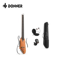 Donner HUSH-I 헤드리스 사일런트 여행 기타 탈착식 프레임 초경량 어쿠스틱 일렉트릭 Hush I 기타 (Gig Bag 포함), Mahogany, 1개