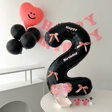 하피블리 레터링 가랜드 블랙 숫자풍선 생일 파티 용품 세트, 핑크, 숫자풍선02