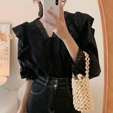 러블리 프릴 레이스 블라우스