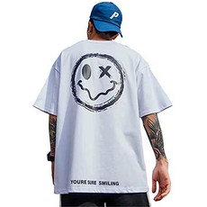1S-A34-WH3XL [에어바이] 맨즈 반소매 T셔츠 t셔츠 컷소우 테아 샤츠 스마일 백 프린트 큰 귀엽다 귀엽다 야와라카