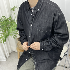 남성용 PDS 패션 레트로 라벨 트렌디한 심플 오버핏 빅사이즈 셔츠