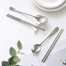 무민 스테인레스 스틸 숟가락 젓가락 수저 세트, 샾 세라믹수저, 2세트