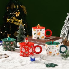 BLOWFISH FUGU 크리스마스 머그컵 성탄머그컵 커플 물컵 커피잔 뚜껑있는머그컵, 4P, A+B+C+D