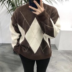 라일라이 / 겨울 아가일 오버핏 남녀공용 앙고라 니트