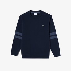 라코스테 남성 맨투맨 (남성)오토만 소매팁 라운드 스웨트 티셔츠(SH251E-54G 166)멜란지인디고