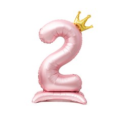 올리브파티 스탠딩 왕관 은박 숫자 생일 풍선 핑크, 숫자2, 1개