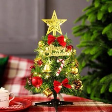 골든리빙 크리스마스 트리 전구 풀세트 소형 테이블 미니 트리 (오너먼트 포함), 그린