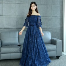 연주회드레스 연회 이브닝드레스 2020뉴타입 오픈숄더 롱타입 회사 년말파티 사회자 여성우아한 날씬해보이는 단정장엄 기품