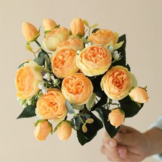 화예원 생화같은 리얼 작약 성묘 조화 꽃다발 부쉬, 오렌지, 2개 오렌지, 2개