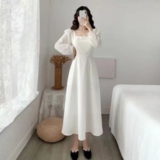 UPPERCUT 여성 스퀘어넥 긴팔 퍼프소매 슬림원피스