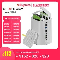 인텔 셀러론 N100 Chatreey NAS 미니 PC SSD 윈도우 11 컴퓨터 듀얼 2.5G LAN 방화벽 서버, 1개, 23) No Storage - N100 16G DDR4