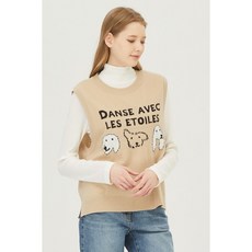 베네통 가을 조끼 강아지 레터링 인타샤 니트 베스트 베이지컬러
