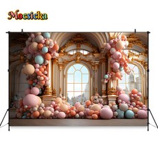 모시카 3D 풍선 장식 케이크 스매쉬 배경 베이비 쇼 생일 초상화 소년 소녀 꽃 사진 촬영 부스, vinyl 90x60cm, Party-2, 1개