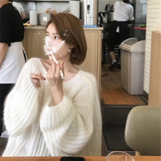 루즈핏니트 스타일 모헤어 스웨터 여성 겉옷 가을 한국 헤징 투각 탑