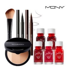 [맥퀸뉴욕_MQNY] 풀커버 메이크업 세트 (3색쉐딩+브러쉬+젤리워터틴트+펜라이너), 쉐딩세트+핑크+딥블랙