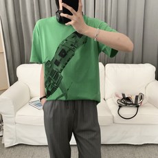 아구 그린 항공 남자 여름 트렌드 와이드 루즈핏 캐쥬얼 드랜드 상의