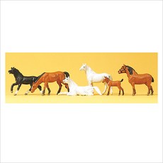 Preiser 10150 디오라마 미니어처 테라리움 말과 망아지 6마리 세트 동물 피규어 모형 1:87 사이즈