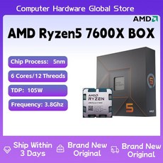 AMD Ryzen 7600X CPU 프로세서 3.8 GHz 6 코어 12 스레드 5NM L3 32M 100 000000591 소켓 AM5 냉각기 없이 밀폐됨 - 7600x