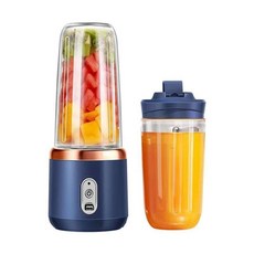 휴대용블렌더 닌자휴대용 핸드블렌더주서기 USB충전휴대용블렌더 휴대용500ml 미니믹서기스무디메이커 휴대용과일주스믹서기 텀블러믹서기, 블루 정밀 스틸 6날 칼날 +뚜껑 +단일 컵