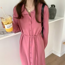 POLO 넥 여성 하프기장 무릎넘어 롱 싱글 버튼 와이드 루즈핏 스트랩 오버핏 트임 절개 슬릿 스웨터