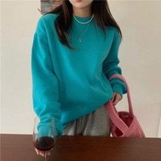 뽀글이에 두꺼운 맨투맨녀 루스핏 가을겨울 망사 라운드 순색 소금에 부티