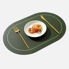 캘리웨이브 론드 양면 식탁매트 4개 세트 북유럽 가죽 방수 식탁 테이블 매트, 그린/그레이, (45 x