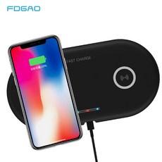 20 w qi 무선 충전기 도킹 스테이션 아이폰 xs xr x 8 11 airpods 10 w 듀얼 빠른 충전 패드 삼성 s10 s9 s8 참고 10 9, 1개, 검정