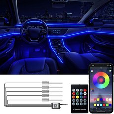 삼림늑대 RGB 자동차 엠비언트 무드등 5p + 광섬유 6m 리모컨 APP 세트, 1세트