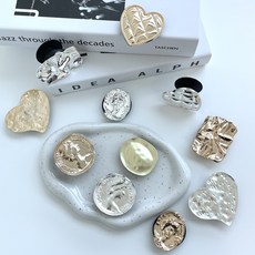 우아디 빈티지 메탈 그립톡 실버 골드 입체 물결 하트 스마트톡 거치대, 2번-골드물결, 1개