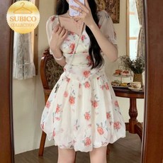 수지 원피스 신랑수업 윤아 꽃무늬 베이비돌 셔링 캉캉 뷔스티에 하트넥 휴양지 빈티지 민소매