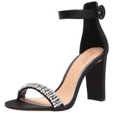 Jewel Badgley Mischka 261024 여성용 제임슨 힐 샌들 네이비 새틴, 블랙 새틴, 5.5