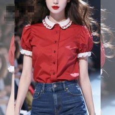 Myshe 여성 봄여름 퍼프소매 블라우스 예쁜 반팔 셔츠 cong822D3