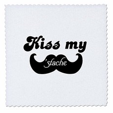 3dRose qs_76618_1 Funny Kiss My Stache Mustache Humor-Black and White Moustache Fun Wordplay Pun Jo