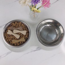 스테인레스 스틸 더블 개 그릇 마시는 먹이 제품, 1개, Whit Pearl