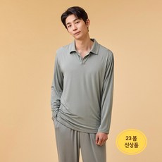 [JAJU/자주] 남 레이온 스트레치 긴팔 파자마 티셔츠_카키