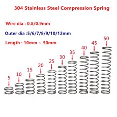 304 스테인레스 스틸 마이크로 소형 압축 와이어 직경 0 8mm 9mm OD 5 6 7 8 9 10 12 13 14mm 길이 5mm 50mm 개 mm, 0.9mm, 45mm, 1개