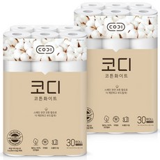 코디 코튼화이트 3겹 롤화장지 30m, 30개입, 2개