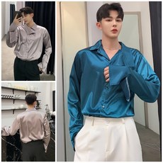 유니크 레트로 루즈핏 유니크 유광 드레스 셔츠
