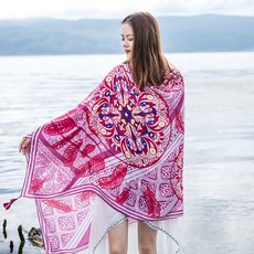 구 린 스카프 여 봄 여름 스카프 숄 배색 에 어 울 리 는 민족 스카프 해변 선 스크린 마 비치 스카프 레 드