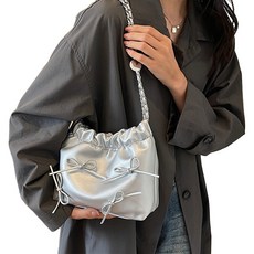 도오빠 츄아드 여성 가죽 숄더백 크로스백 핸드백 버킷백 대학생 리본 실버백 캐주얼 데일리 경량 가방 여자크로스백 여자가방