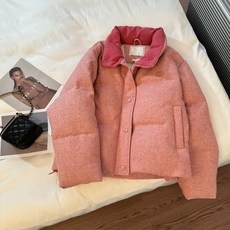 겨울 여성용 핑크 다운 면 재킷 두껍고 따뜻하고 작은 향기로운 스타일 짧은 달콤한 우유 푸푸 스탠드 칼라 빵 재킷