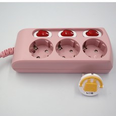 러그박스 3구 개별 1.5M 블루 민트 퍼플 핑크 납작 플러그 이지콕 플러그 디자인 멀티탭, 3구 개별 1.5M 핑크, 1개
