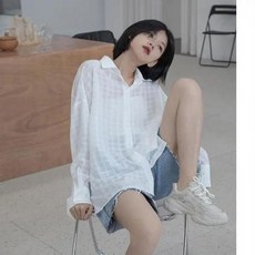 여름 가디건 여성 체크 셔츠 블라우스