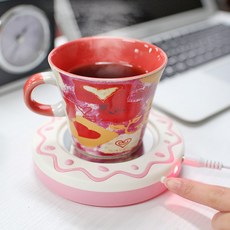 히키스 도넛 USB 머그메이트 티메이트 핫탑 컵워머 커피메이트 우유 식지않게 데우기 홈카페 따뜻한 머그잔 컵받침 보온받침대 스타벅스 캠핑컵 크리스마스 선물, 크림