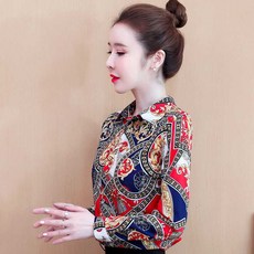 복자샵 플라워 여성 봄가을 유행 스타일리쉬 치파오 상의 흐름
