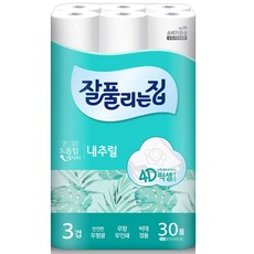 잘풀리는집 내추럴 4D픽셀 엠보싱 3겹 롤화장지 25m, 30롤, 1팩