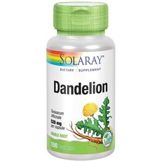 Solaray 민들레 뿌리 520mg 건강한 간 신장 소화 수분 균형 지원 전체 뿌리 Non-GMO Vegan Lab 검증된 100 VegCaps, 1개, 100정
