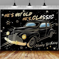 Sensfun 2.1x1.5m7x5피트 남성용 빈티지 자동차 생일 배경 He's Not Old Classic 파티 장식 1950년대 레트로 블랙 재미있는 50th 60th 70th, 7x5ft